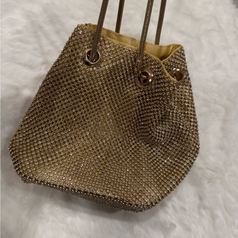 Gold Rhinestone Embellished Bucket Bag